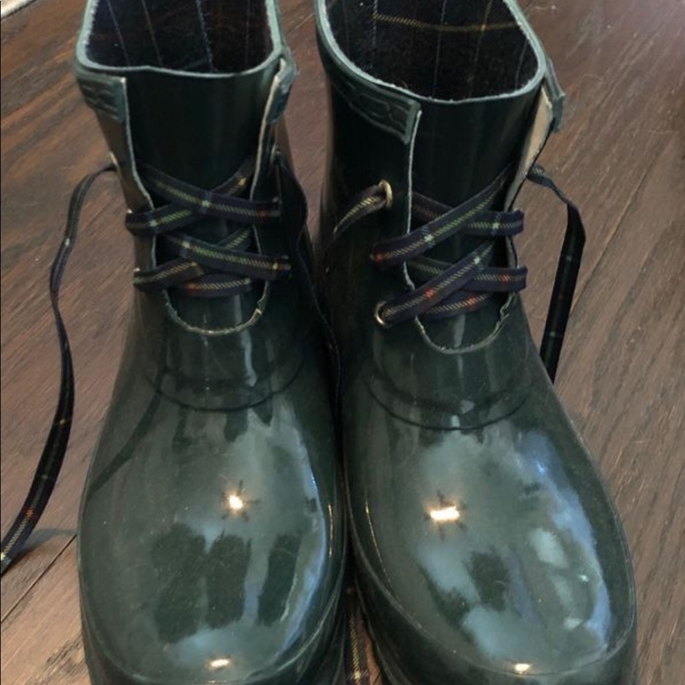Green rain boots